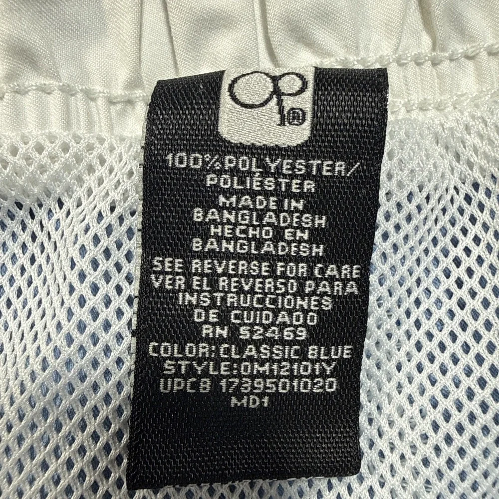 OP MESH LINED Board Shorts Mens Large Blue White Striped Cargo‎ Swim Trunks